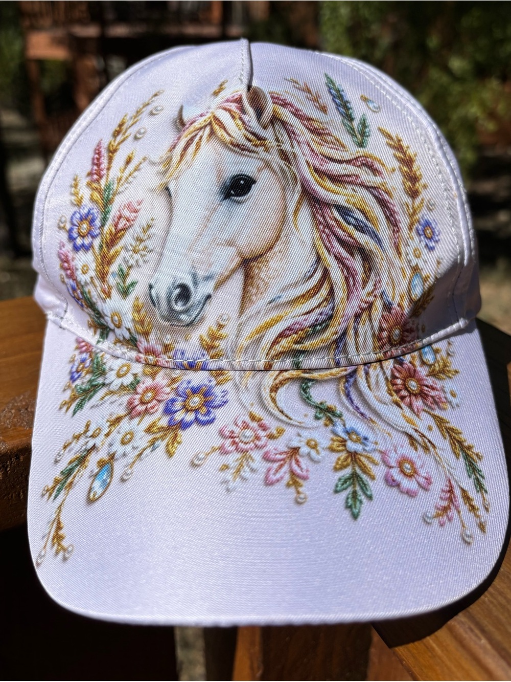 Pinkish White Floral Horse Baseball Cap - Unbranded